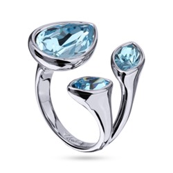 Кольцо Эйва (кристаллы SW аквамарин; покрытие родий), Есть комплект