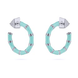 Серьги Бамбук (эмаль морская свежесть, 2.5см; покрытие родий), Есть комплект