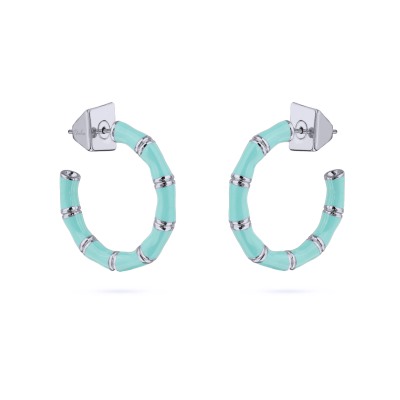 Серьги Бамбук (эмаль морская свежесть, 2.5см; покрытие родий), Есть комплект