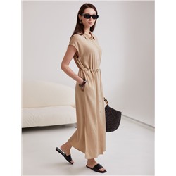 Длинное платье-рубашка с поясом и разрезами изо льна с вискозой