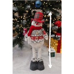 Игрушка новогодняя с выдвижными ногами Снеговик платье серое