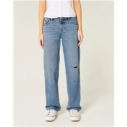 Low-Rise Ripped Medium Wash Loose Jeans