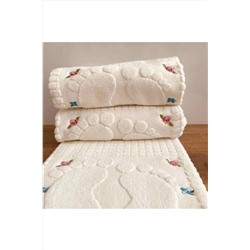 üntaşLife 1 Adet Nakışlı 250 gr %100 Pamuk Ayak Havlusu Paspası Krem Eckrmhavlu