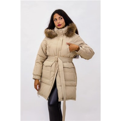 Зимняя куртка на поясе с натуральным мехом арт. 23226