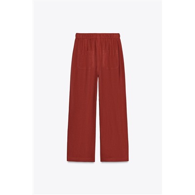 LINEN BLEND TROUSERS WITH BEADED DRAWSTRING