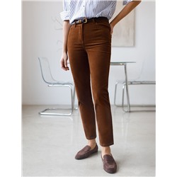 Укороченные эластичные брюки слим из микро вельвета