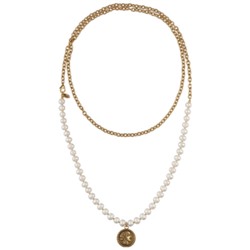 Колье Афродита (жемчуг белый 7-8мм; покрытие античное золото) 140см, Есть комплект