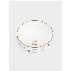 Пиала, 14x7 см, фарфор N, бело-золотистая, Домики и ели, Townlet