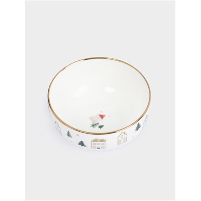 Пиала, 14x7 см, фарфор N, бело-золотистая, Домики и ели, Townlet
