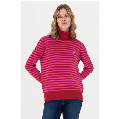 Kadın Kırmızı Balıkçı Yaka Kazak