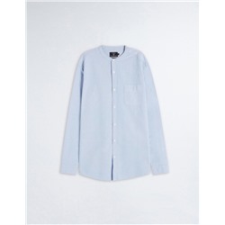 Mao' Collar Oxford Shirt, Men, Blue
