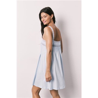 Camisón corto algodón encaje azul