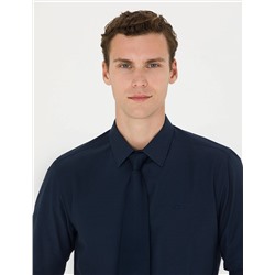 Lacivert Slim Fit Uzun Kollu Basic Gömlek