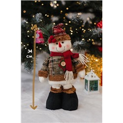 Игрушка новогодняя с выдвижными ногами Снеговик коричневое платье