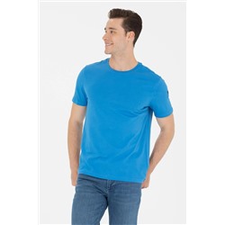 Erkek Saks Basic Bisiklet Yaka Tişört