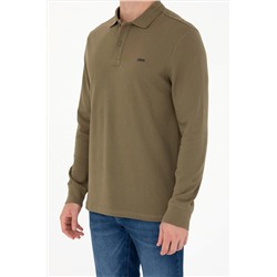 Erkek Haki Polo Yaka Basic Sweatshirt