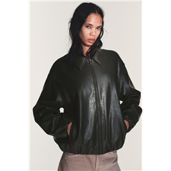 LEATHER EFFECT JACKET WITH ELASTICATED DETAILS