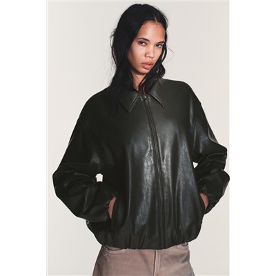 LEATHER EFFECT JACKET WITH ELASTICATED DETAILS