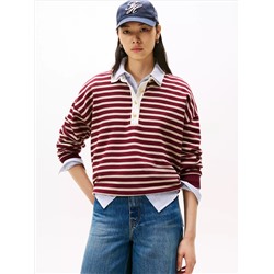 Gold-Button Stripe Polo Sweatshirt