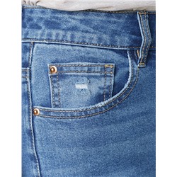 Джинсы классические с декоративной стиркой из эластичного денима