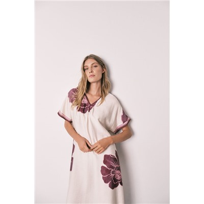 Vestido largo manga corta flor