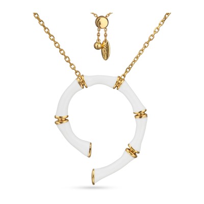 Кулон Бамбук (эмаль белая; покрытие золото) 70см, Есть комплект