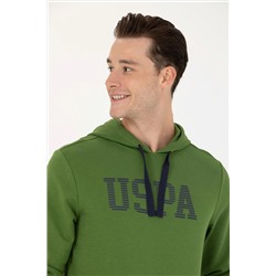 Erkek Yeşil Kapüşonlu Basic Sweatshirt