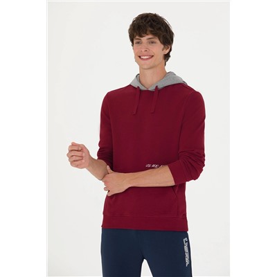 Erkek Bordo Kapüşonlu Sweatshirt