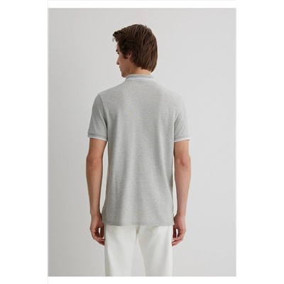 Mavi Yaka Detaylı Gri Polo Tişört Slim Fit / Dar Kesim 064164-28387