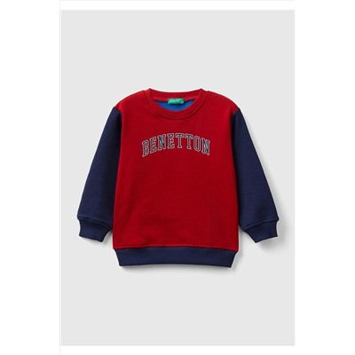 United Colors of BenettonErkek Çocuk Mix Slogan Baskılı Renk Bloklu Sweatshirt Kırmızı Mix