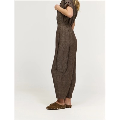 Коричневые брюки "Алладины" изо льна