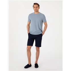 Lacivert Slim Fit Beli Lastikli Bağcıklı Dokuma Şort