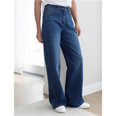 Джинсы прямые с декоративной стиркой из эластичного плотного денима