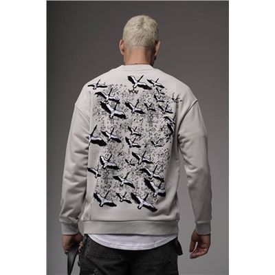 Свитшот  журавли светло серый