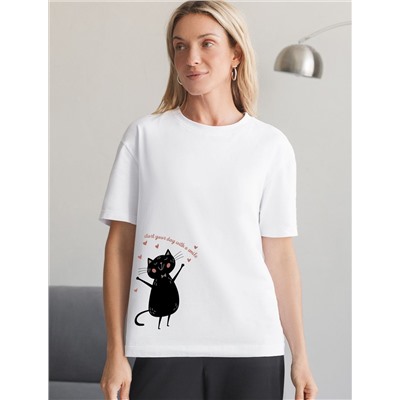 Футболка с принтом свободная эластичная из премиального хлопка