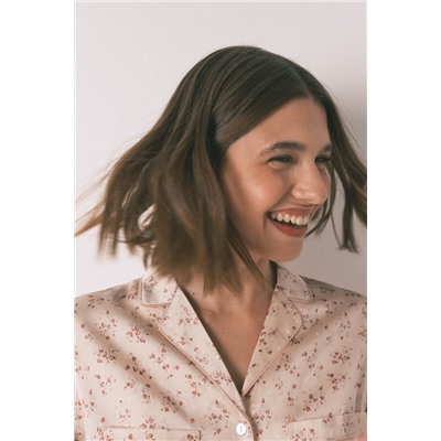 Pijama camisero largo satén rosa