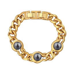 Браслет Знаки (Майорка темно-серая 12мм; покрытие золото) 18-20см, Есть комплект