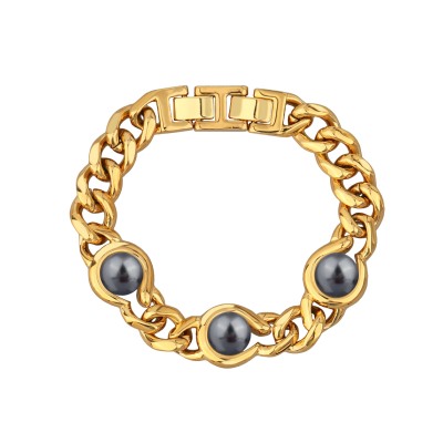 Браслет Знаки (Майорка темно-серая 12мм; покрытие золото) 18-20см, Есть комплект