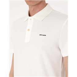 Ekru Slim Fit Örme Dokulu Polo Yaka Tişört