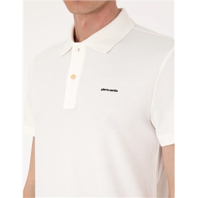 Ekru Slim Fit Örme Dokulu Polo Yaka Tişört