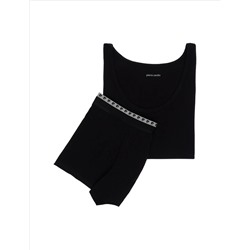 Siyah Pamuk Karışımlı Atlet Boxer Set