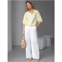 Укороченная блузка с рукавами буфами и с кулиской по низу из эластичного хлопка