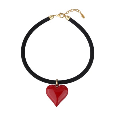 Колье-чокер Сердцебиение (4, 2см, эмаль красная, черный; золото) 48см, Есть комплект