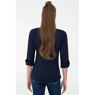 Kadın Lacivert Uzun Kollu Basic Gömlek