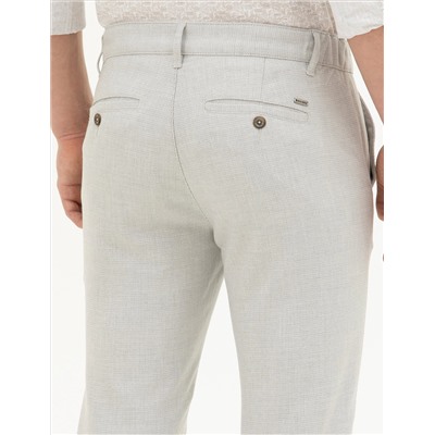 Gri Slim Fit Beli Lastikli Kanvas Pantolon