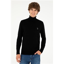 Erkek Slim Fit Boğazlı Yaka Siyah Basic Kazak
