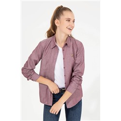 Kadın Vişne Uzun Kollu Basic Gömlek