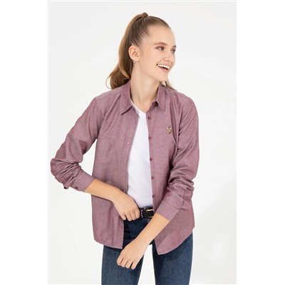 Kadın Vişne Uzun Kollu Basic Gömlek