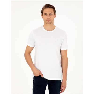 Beyaz %100 Pamuk Slim Fit Bisiklet Yaka Basic Tişört