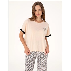 Bej Kısakollu Pijama Takımı